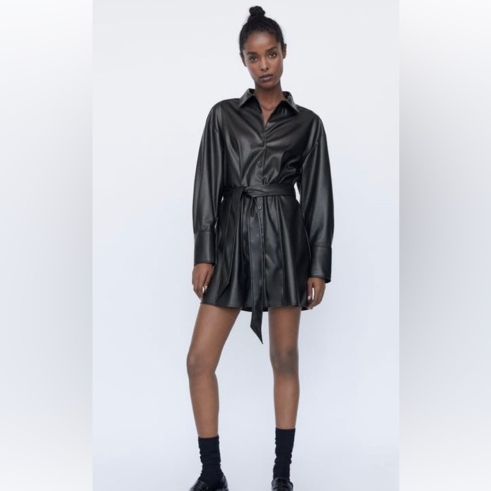 Zara Faux Leather Shirt Dress